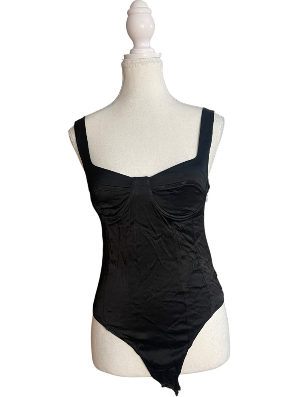 Zara Satin Effect Bustier Bodysuit Black